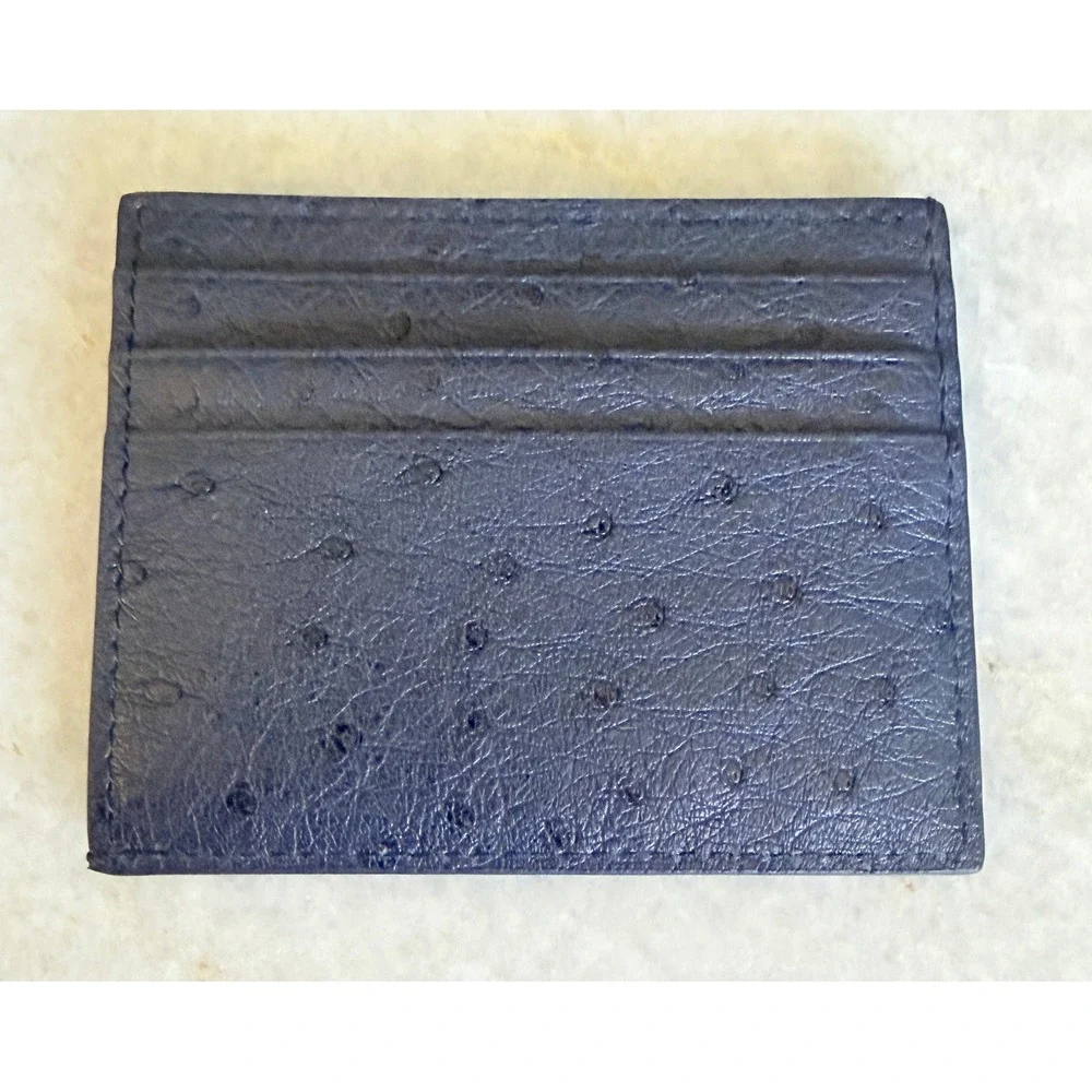 Prada Bleu Ostrich Leather Card Holder Wallet 2MC223 Struzzo Navy Blue Italy